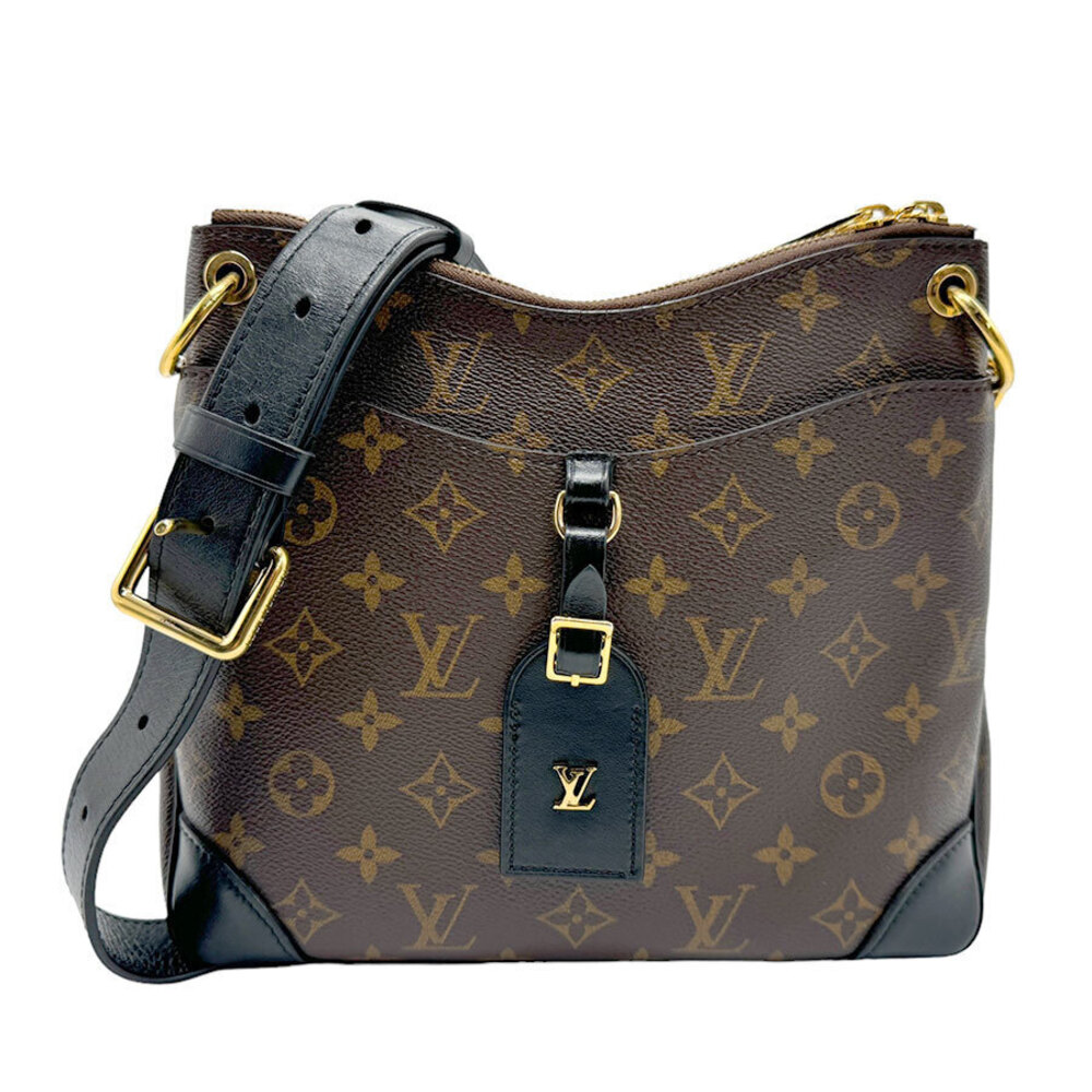 Louis Vuitton Monogram Odeon Canvas Leather Crossbody Bag Gold Black